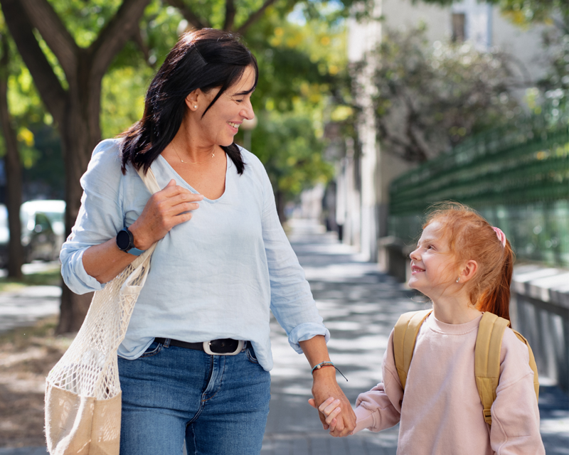 parent walking with child