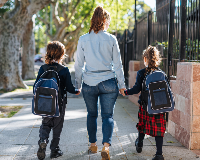 parent walking with children