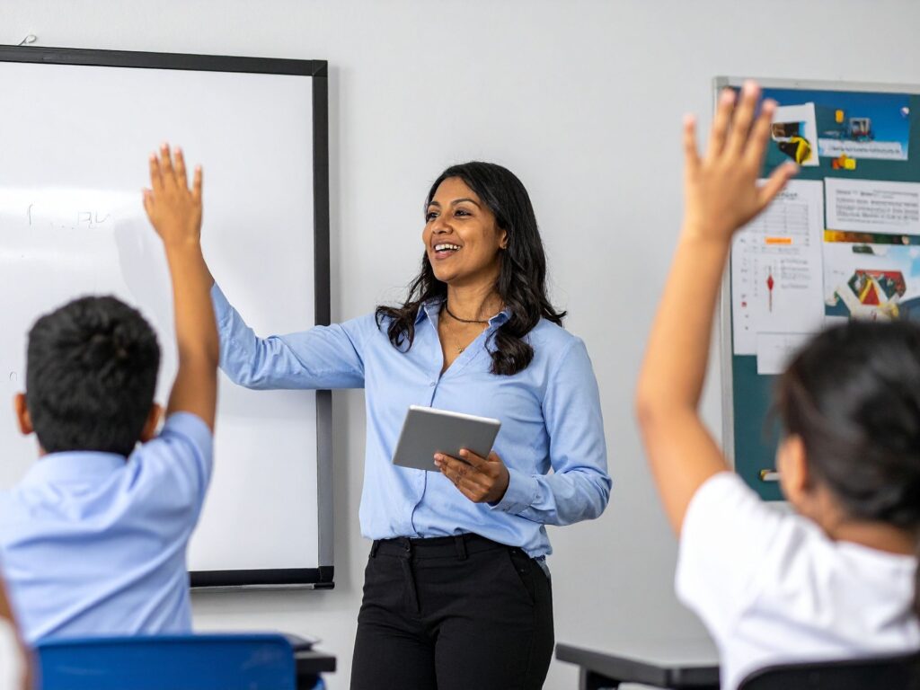 teacher with school attendance management system